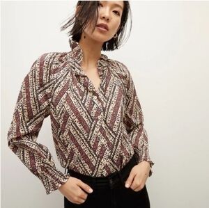 Veronica Beard Calisto Top Ruffle Collar Cropped Button Down Women's‎ Large